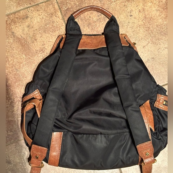 Tory Burch backpack black nylon brown leather multiple zipper and open pockets main image 13